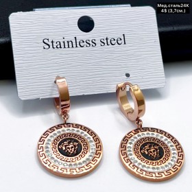 Сережки мед.сталь24К 10442 ( 3.7 см.)